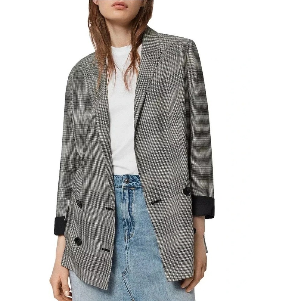 ALLSAINTS Helei Sera Plaid Blazer Size US 8 UK 12 Double Breasted Oversized